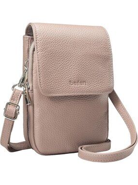 Women's Nude Pink Leather Small Crossbody Bag With RFID Blocking Card Slots